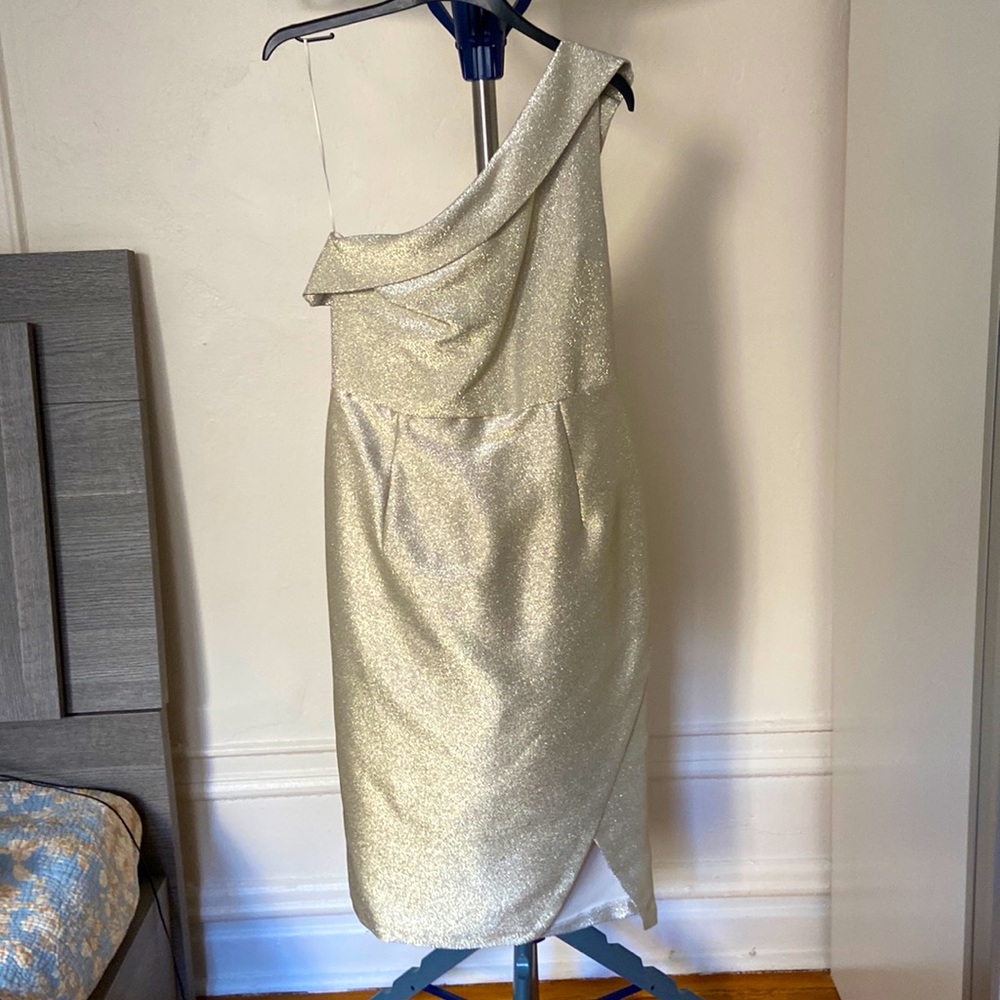 NWT Topshop One Shoulder Gold Tinsel Dress